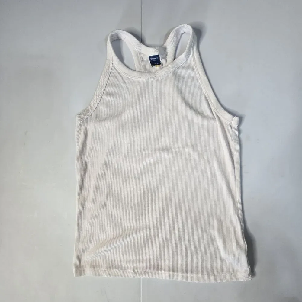 Ultralite Girls Lot/2 Ribbed Tank Tops XL 14/16 Dusty Sea Green & White Vacation